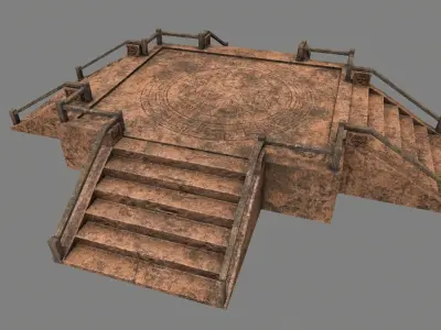 Stairs set of with metal railings Low-poly 3D model