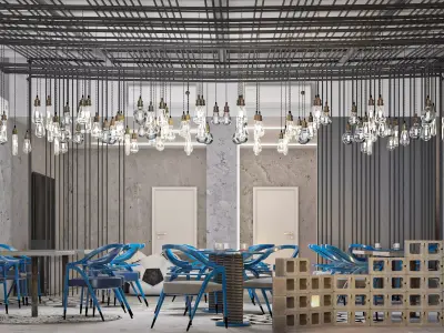 Modern Industrial Coffee Shop Interior Scene 3D model