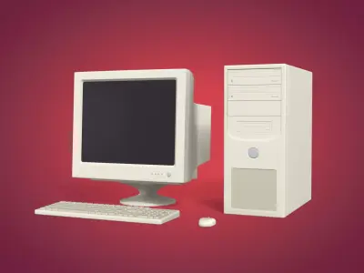 Old Desktop Computer - PC -- Monitor Screen Keyboard Mouse Low-poly 3D model