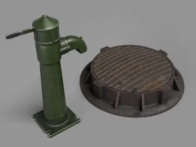 Soviet union hand water pump Low-poly 3D model