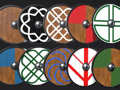 10 shields pack Low-poly 3D model