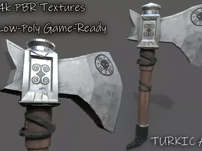 Turkic Battle Axe PBR Game Ready  Low-poly 3D model