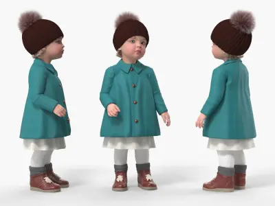 Toddler Girl Everyday Autumn Style Standing Fur 3D model