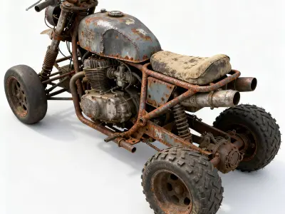 Rusty Vintage Go Kart 3D Model v02 Low-poly 3D model
