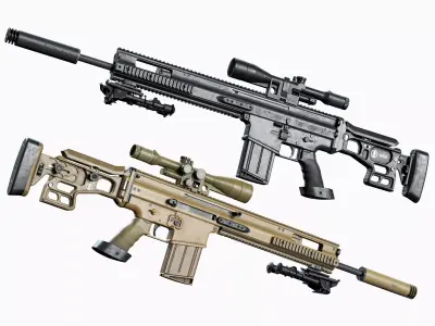 Modular tactical sniper MK 17 FN SCAR-H Low-poly 3D model