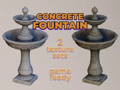 Garden Fountain concrete ornated old water Low-poly 3D model