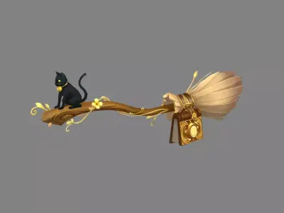 Cartoon Witch Staff - A flying magic wand Low-poly 3D model