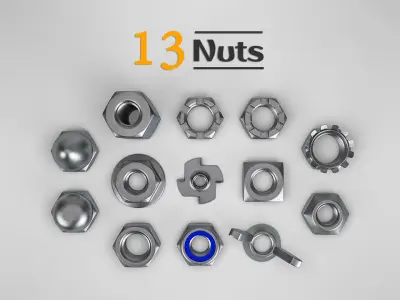 Nuts Collection metal and bolts Low-poly 3D model