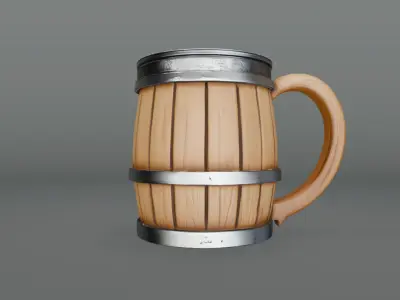 Stylized Wooden Beer Mug  Tavern Prop Low-poly 3D model