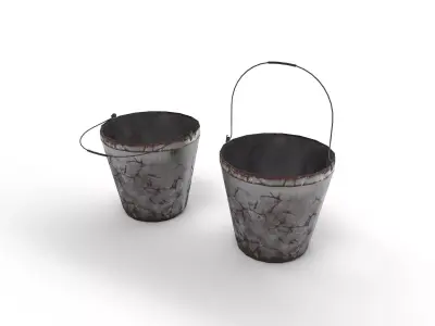 Buckets two metal Low-poly 3D model