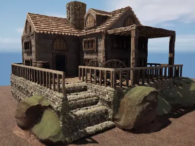 Unique Wooden Medieval Village House  Free 3D model