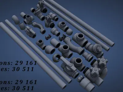 Set of modular PVC pipes Low-poly 3D model
