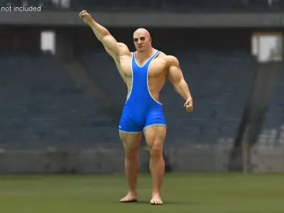Athletic Male Victory Pose in Asics Blue Singlet 3D model