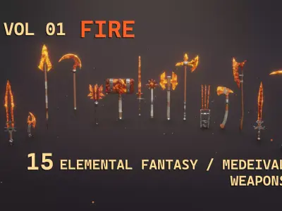 15 fire elemental weapons - medieval - fantasy - magic - VOL 01 Low-poly 3D model