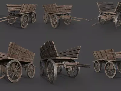 MEDIEVAL WOODEN CART  Low-poly 3D model