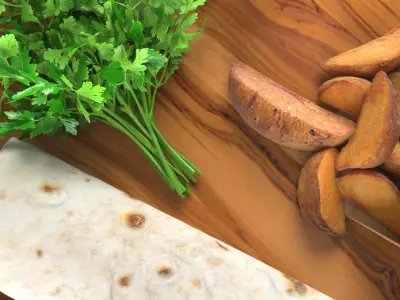  Wrap with Potato Wedges and Greens 