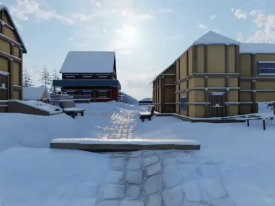 Snowy Mountain Village 3D model 4