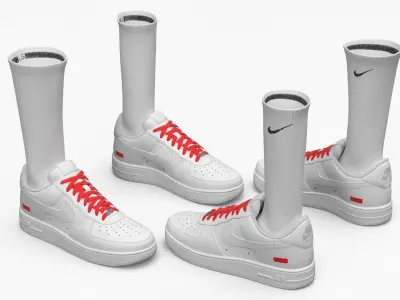 Nike Air Force 1 Low Sneakers with Red Laces 3D model