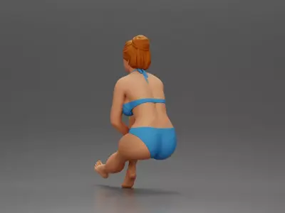 Woman sitting in Blue Ponders with Relaxed Posture 3D print model