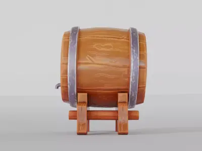 Stylized Wooden Wine Barrel  Game Ready Low-poly 3D model
