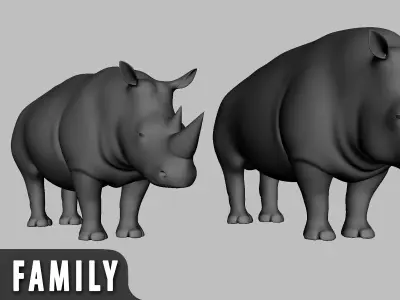 Rhino Family Topology Uv Map Free 3D model