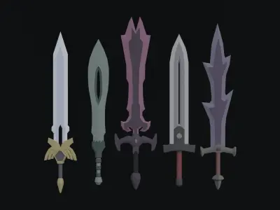 Cartoon Fantasy Swords Polygonal Style Low-poly 3D model