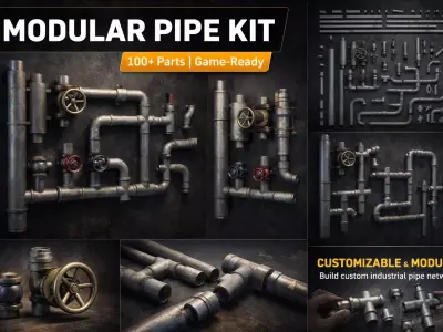 Industrial Pipe Kitbash Pack Low-poly 3D model