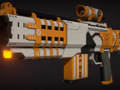 Futuristic Rifle - White and Orange Low-poly 3D model