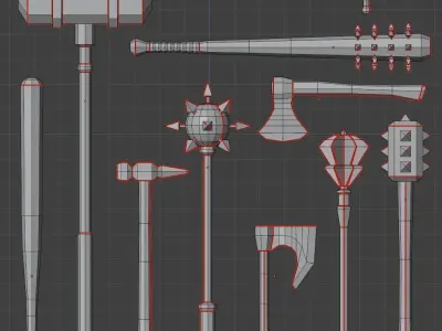 Lowpoly medieval melee weapons Low-poly 3D model