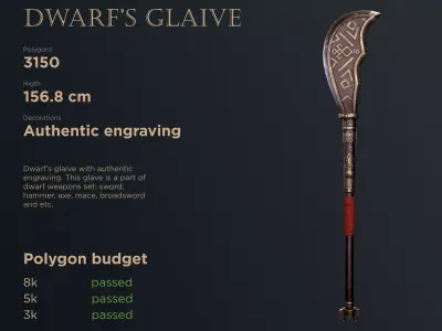 Dwarf glaive Low-poly 3D model