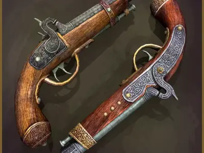 Animated Pirate Pistols Low-poly 3D model