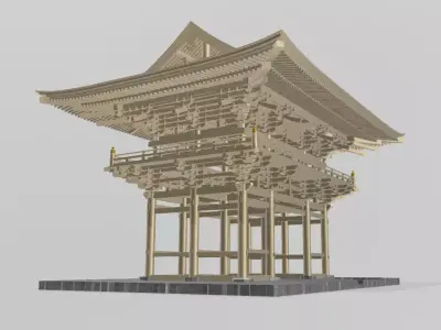 The Great Gate Daimon of Chohoji Temple in Japan Low-poly 3D model