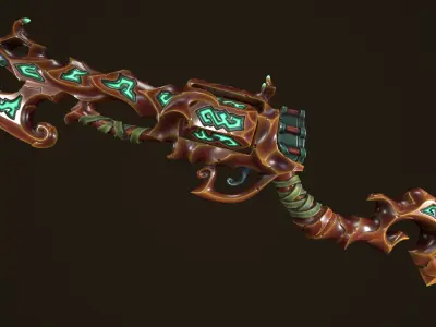 Modular stylized rune ice rifle shotgun revolver axe knife Low-poly 3D model