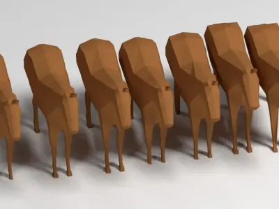 Low poly horses group of in line Low-poly 3D model