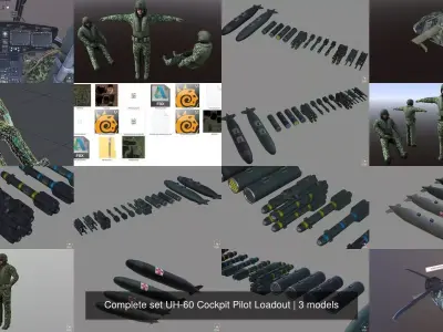 Complete set UH-60 Cockpit Pilot Loadout 3D Model Pack