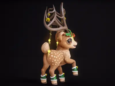 Cartoon Christmas Deer Rigged PBR 3D model
