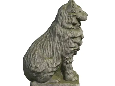 Furred cat stone statues Low-poly 3D model