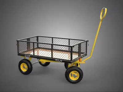 HEAVY DUTY UTILITY MANUAL HAND PULL WAGON GARDEN CART TROLLEY 4W 3D model