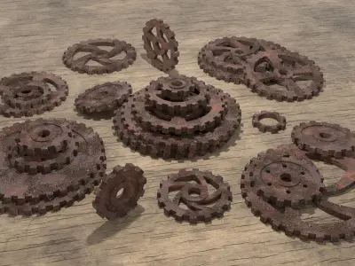 Low poly cogwheel gear set Low-poly 3D model