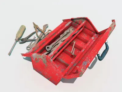 old toolbox with tools 3D model