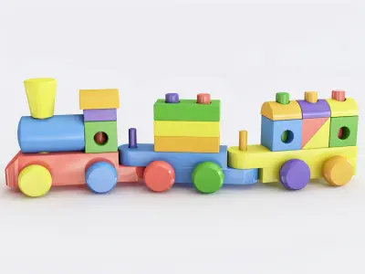 Wooden toy train color 04 3D model