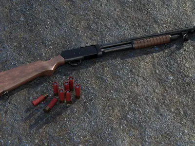 Shotgun with cartridges - Low Poly - 4k Textures  3D model