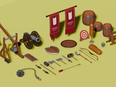Stylized flat-color Medieval Asset Pack For Games And Animations Free low-poly 3D model