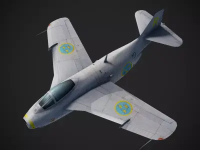 The Saab 29 Tunnan Hand painted game model Low-poly 3D model Low-poly 3D model