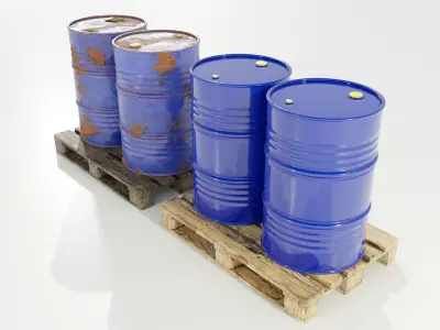 Pallet with Steel Barrels 3D model