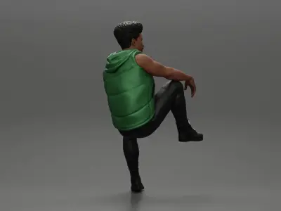 Black Man in open jacket Looking Away while Sitting on the car 3D print model