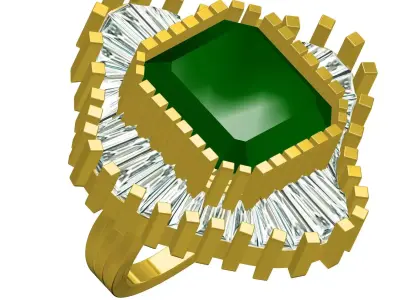 Antique Green Emerald and Baguette Ring 3D print model