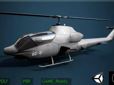 Low-Poly Helicopter 3D Model  PBR Textured Game-Ready 2024 Polys Low-poly 3D model