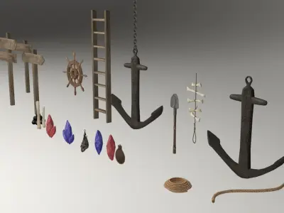 Sailor items and accessories Low-poly 3D model