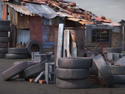 Rusty Barrel With Tires And Rubble 3D model
